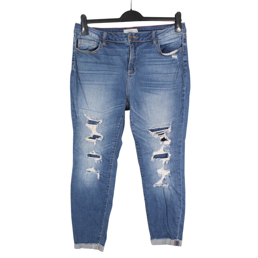 CELLO Blue Denim HIGH-RISE Destroyed ROLLED ANKLE HEM Skinny Leg JEANS Sz 16